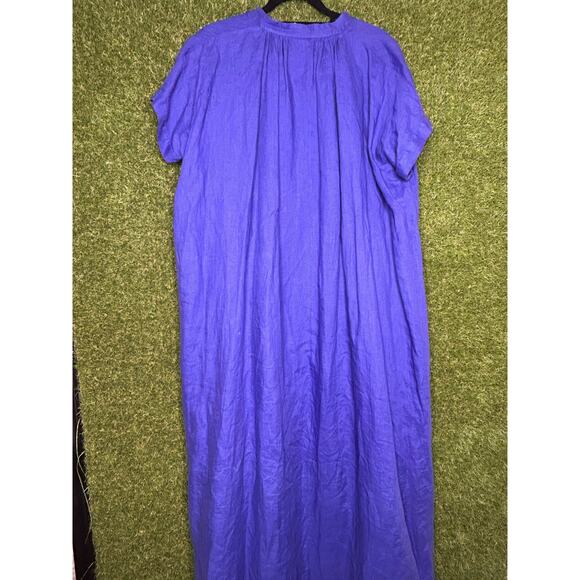 Aspesi Linen Maxi Dress Blue V-Neckline Relaxed Fit Casual Summer Size S Small - Picture 8 of 13